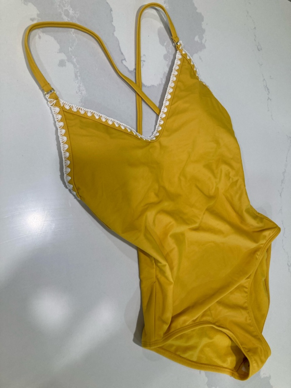 Shade & Shore Mustard Yellow One-Piece Swimsuit with White Trim